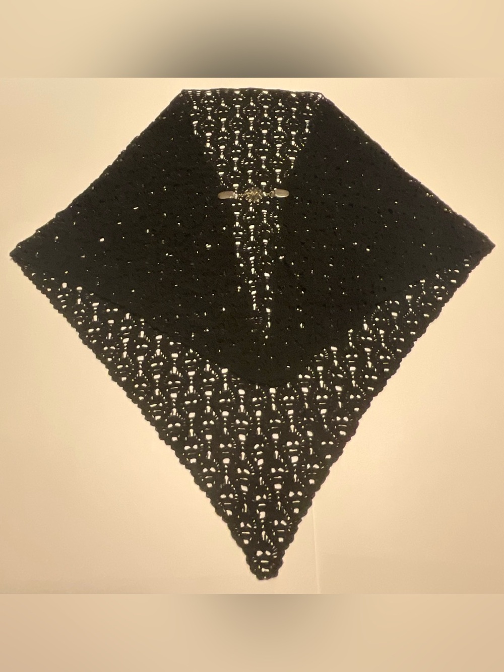 Women Black Skull Crochet Triangle Wrap w/ Silver Metal Clip 61x34